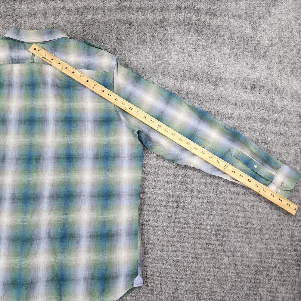 Banana Republic Shirt Mens XL Plaid Linen Blend Long Sleeve Button Up Coastal